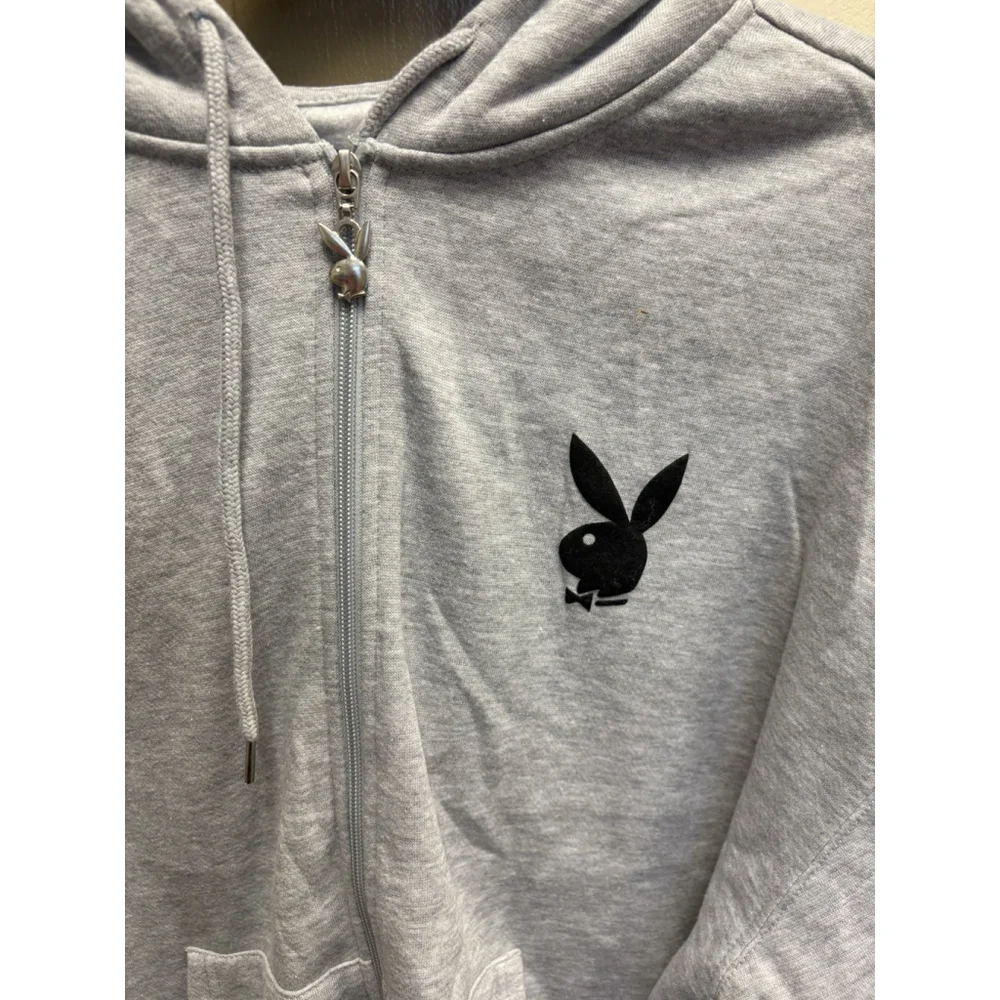 Playboy Hoodie Bunny Full Zip NWT size L/XL Gray Pockets APR $59 - Picture 3 of 5